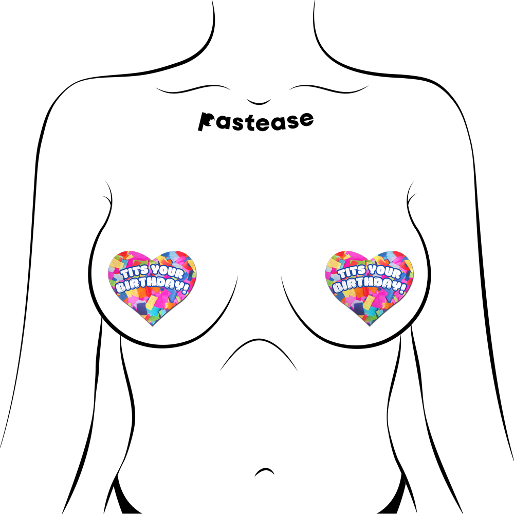 5-Pack: Tits Your Birthday!' Heart Breast Pasties with Confetti by Pastease®