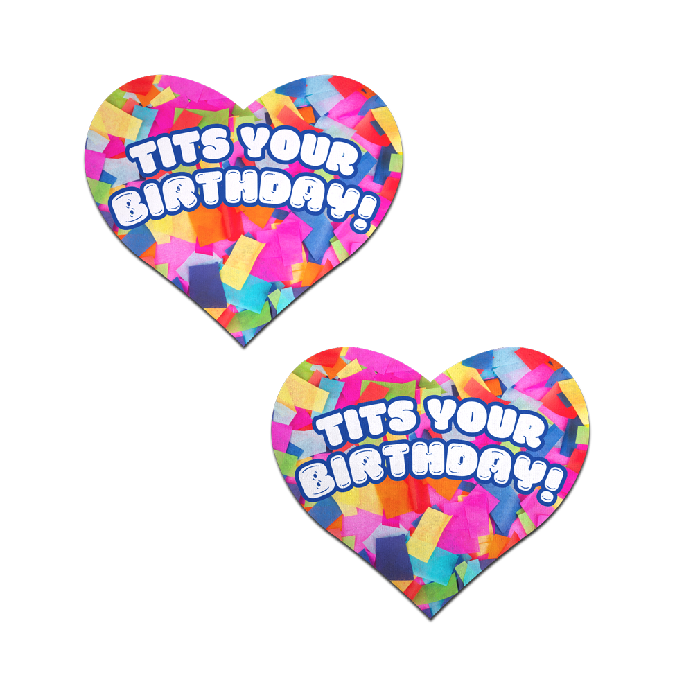 5-Pack: Tits Your Birthday!' Heart Breast Pasties with Confetti by Pastease®