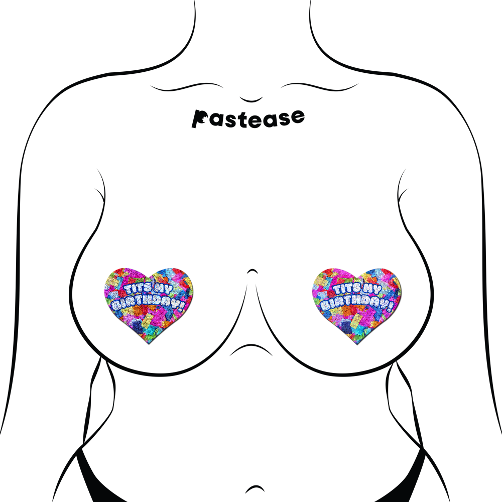 5-Pack: 'Tits My Birthday!' Heart Breast Pasties with Confetti by Pastease®