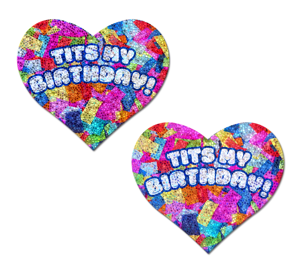 5-Pack: 'Tits My Birthday!' Heart Breast Pasties with Confetti by Pastease®