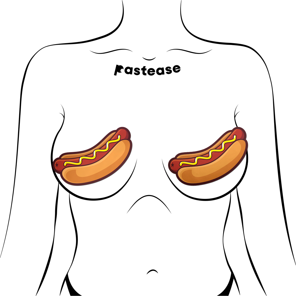 5-Pack: Hotdog Pasties Weiner with Mustard Nipple Covers by Pastease