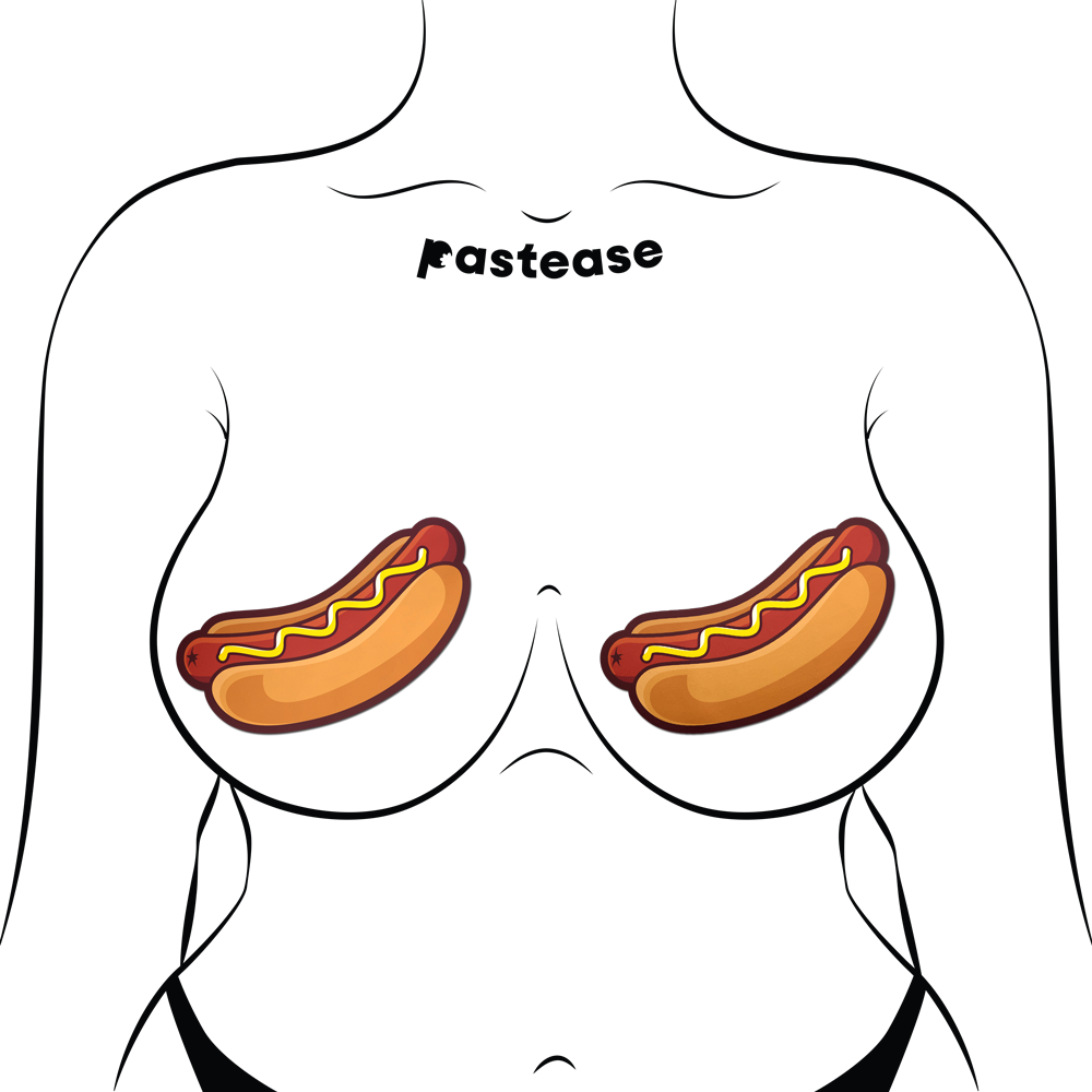 5-Pack: Hotdog Pasties Weiner with Mustard Nipple Covers by Pastease