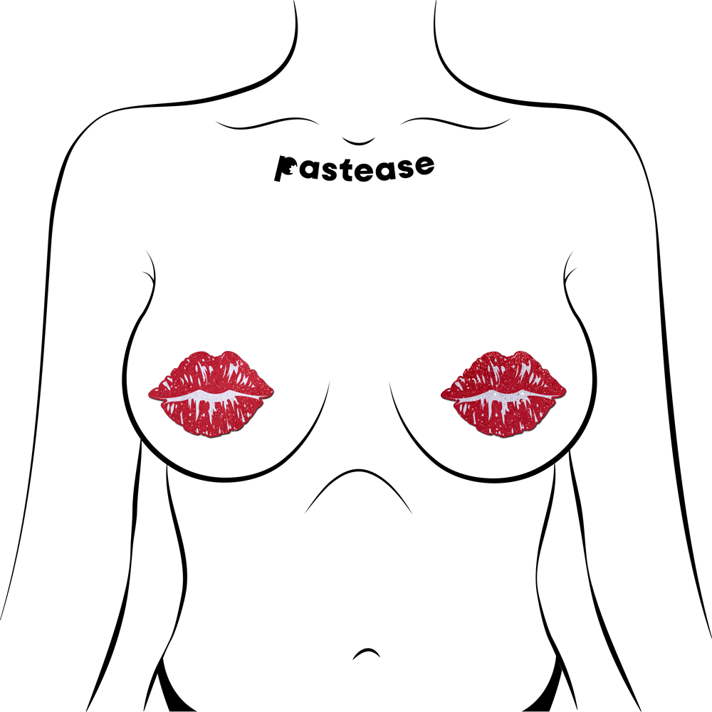 5-Pack: Kisses: Sparkly Red Kissing Puckered Lips Nipple Covers by Pastease