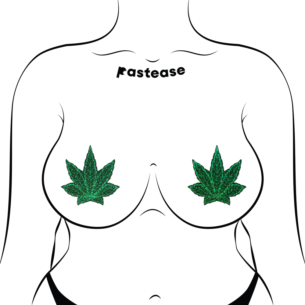 5-Pack: Indica Pot Leaf: Glitter Green Weed Nipple Pasties by Pastease® o/s