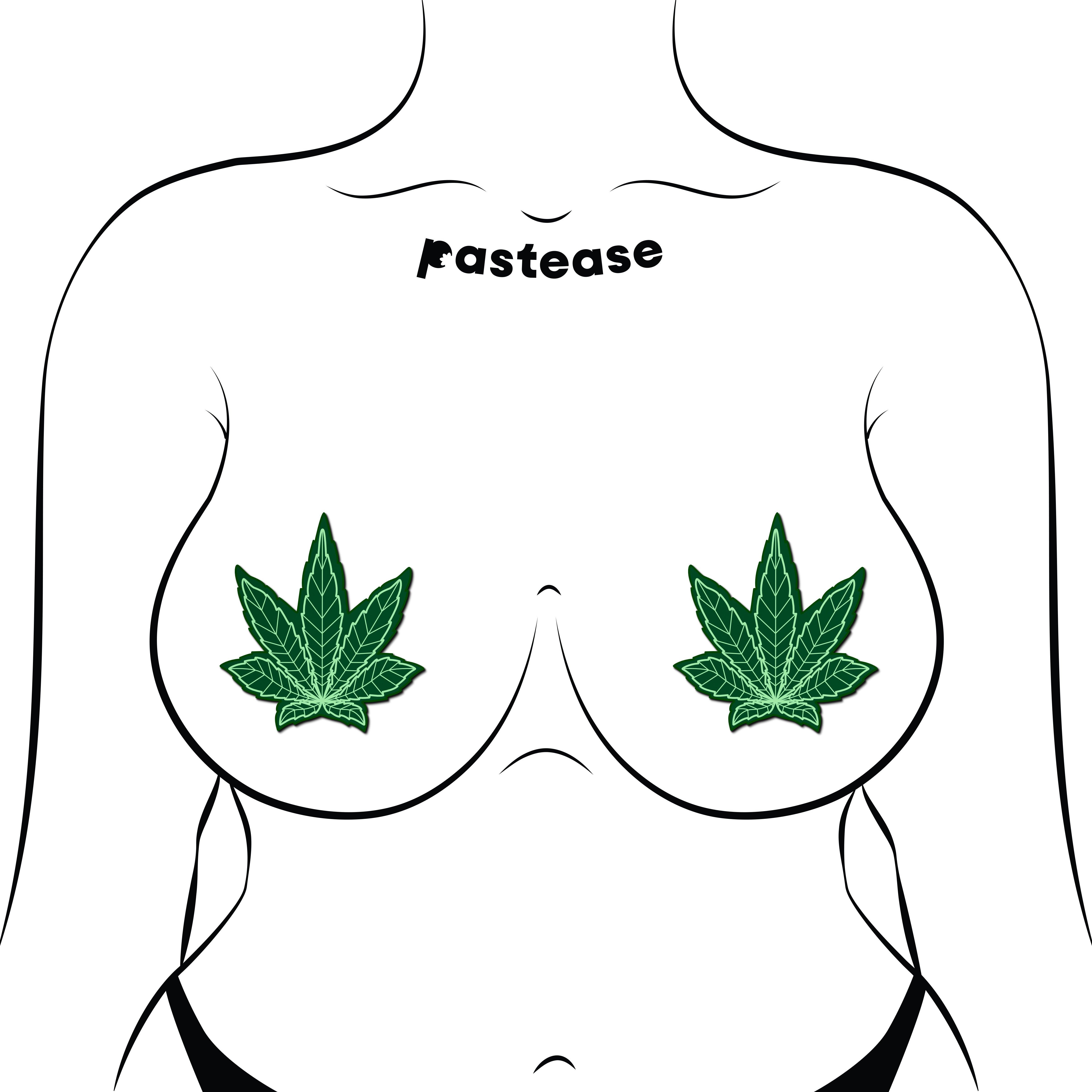 5-Pack: Indica Pot Leaf: Green Weed Nipple Pasties by Pastease® o/s