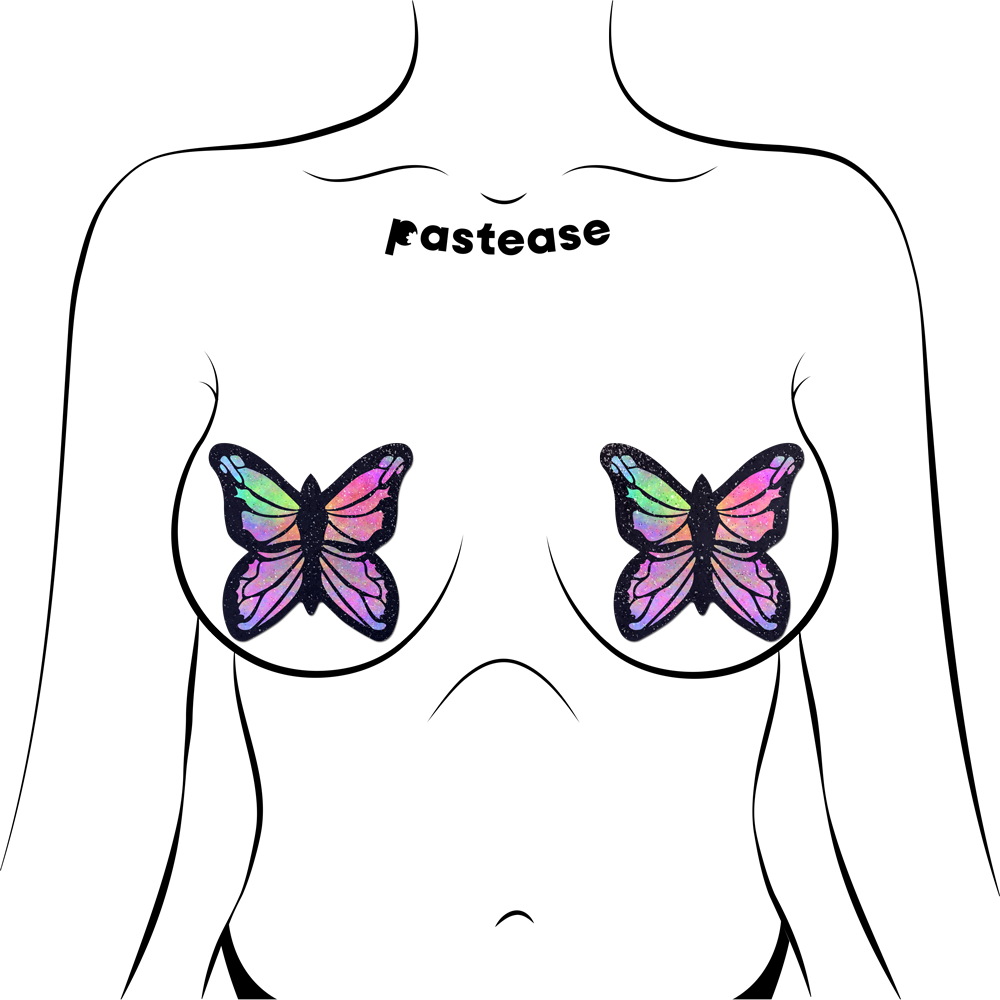 5-Pack: Monarch: Glitter Pastel Rainbow Butterfly Nipple Pasties by Pastease® o/s