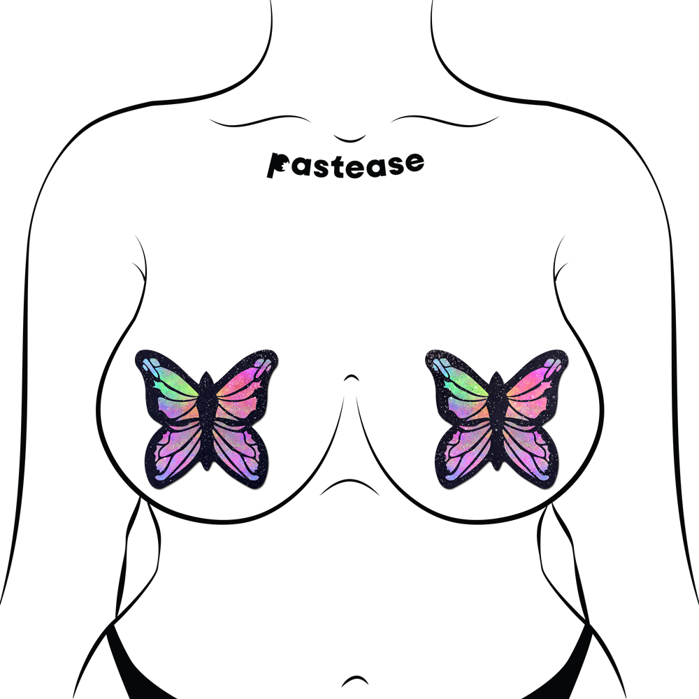 5-Pack: Monarch: Glitter Pastel Rainbow Butterfly Nipple Pasties by Pastease® o/s