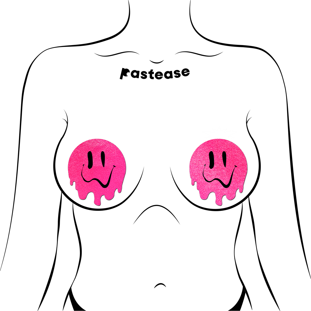 5-Pack: Melty Smiley Face: Neon PInk Melted Smiling Face Nipple Pasties by Pastease