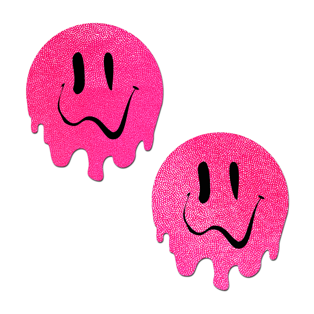5-Pack: Melty Smiley Face: Neon PInk Melted Smiling Face Nipple Pasties by Pastease