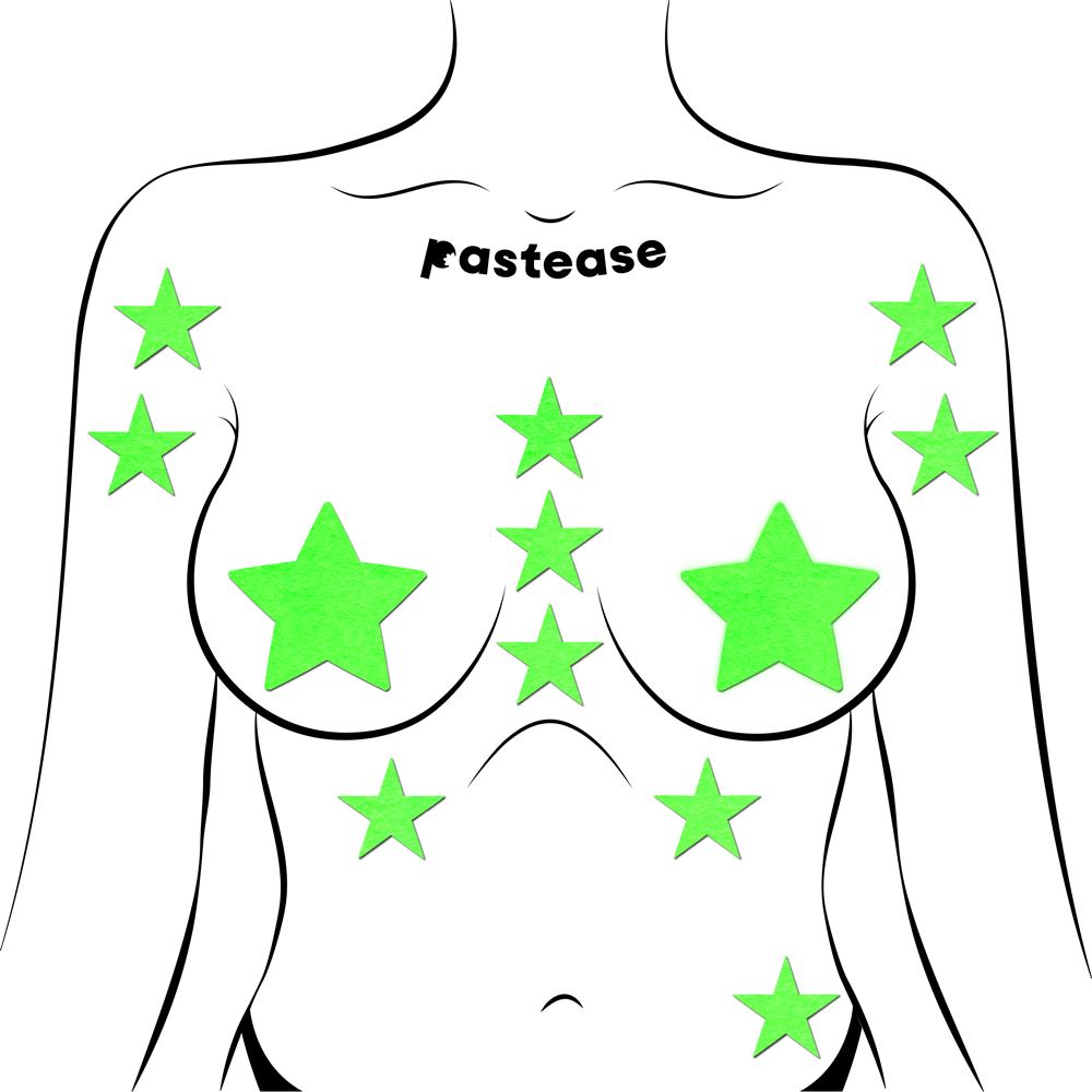 5-Pack: Body Minis: 10 Mini Glow-in-the-Dark Stars Nipple & Body Pasties by Pastease® o/s