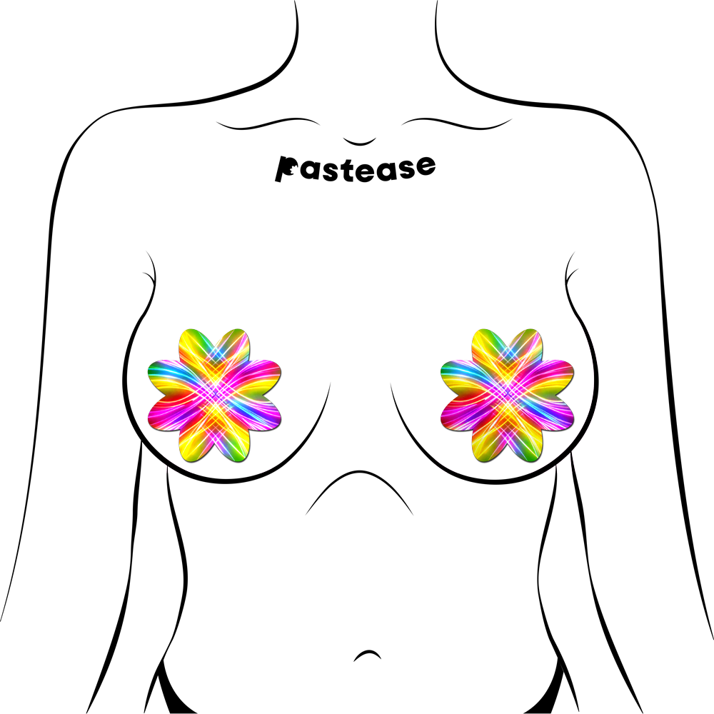 5-Pack: Electric Rainbow Fractal Laser Petal Breast Pasties by Pastease®