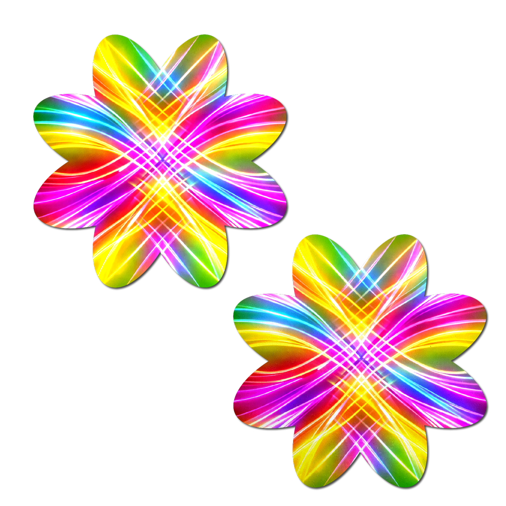 5-Pack: Electric Rainbow Fractal Laser Petal Breast Pasties by Pastease®