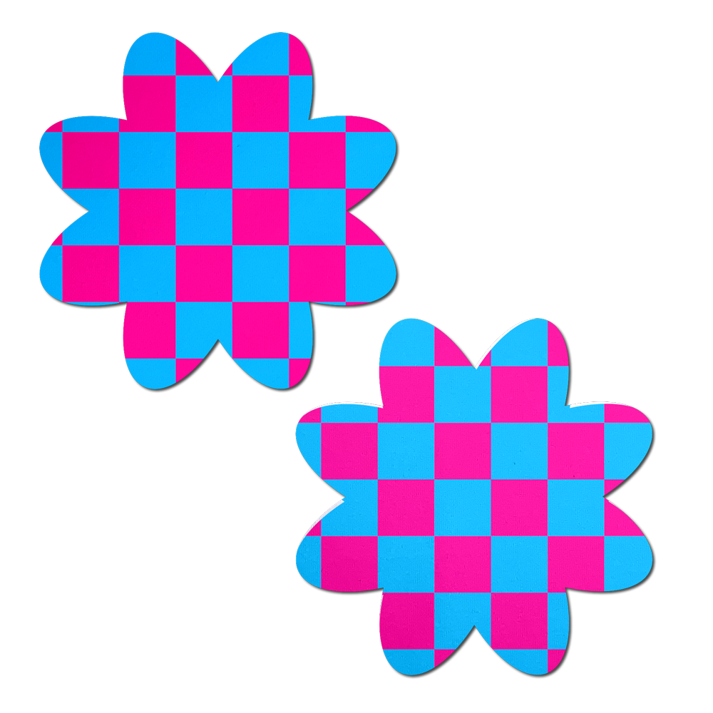 5-Pack: Neon Checkered Pink & Blue Petal Breast Pasties by Pastease®