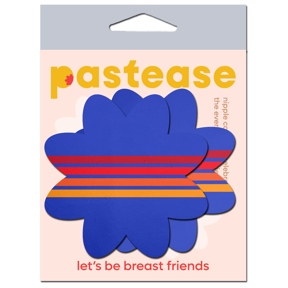 5-Pack: Vibrant Retro Stripes on Blue Petal Breast Pasties by Pastease®