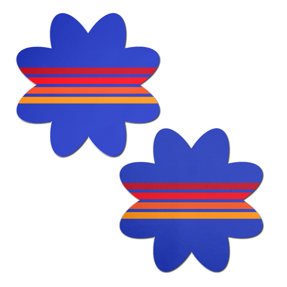 5-Pack: Vibrant Retro Stripes on Blue Petal Breast Pasties by Pastease®