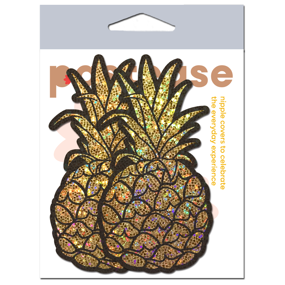 5-Pack: Pineapple on Glitter Gold Nipple Covers by Pastease®