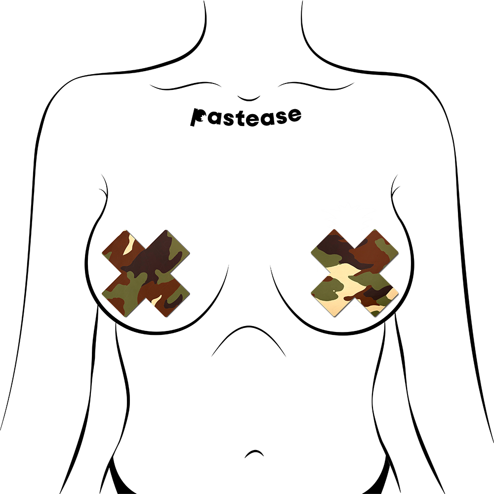 5-Pack: Plus X: Green Camo Cross Nipple Pasties by Pastease® o/s