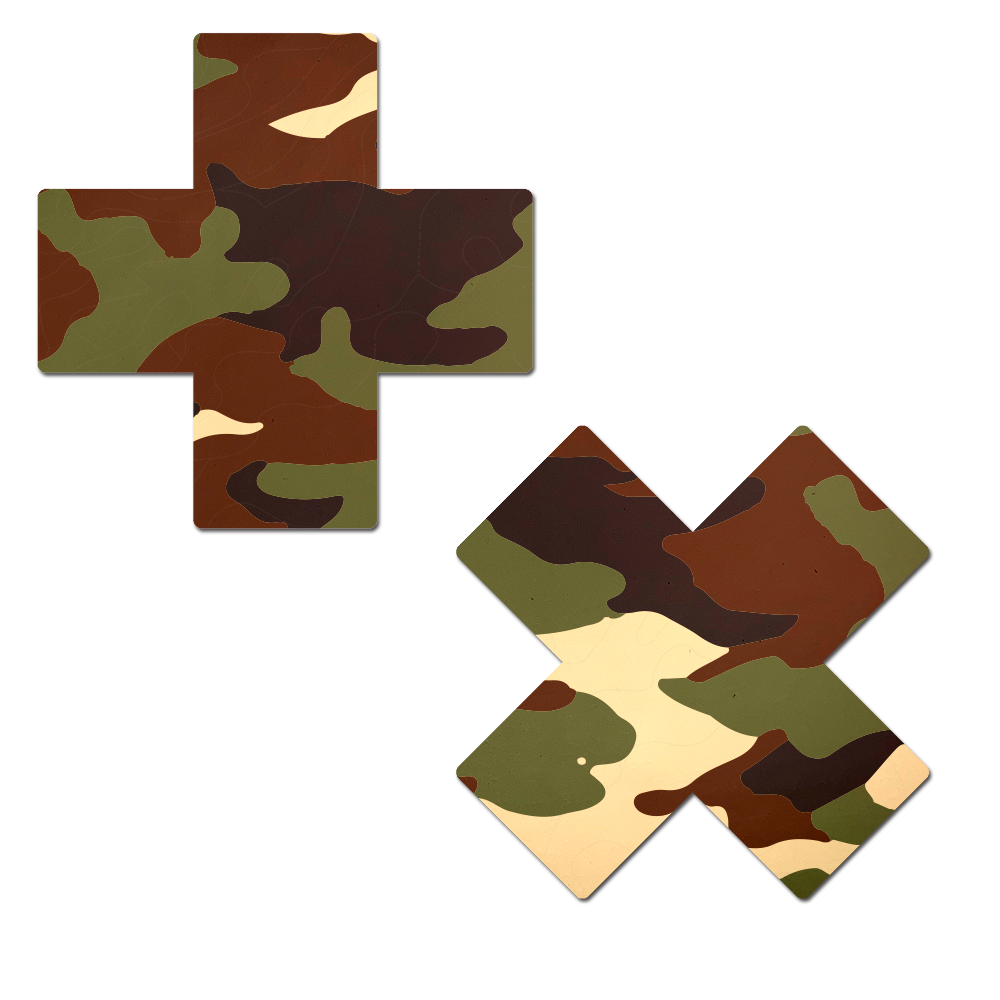 5-Pack: Plus X: Green Camo Cross Nipple Pasties by Pastease® o/s