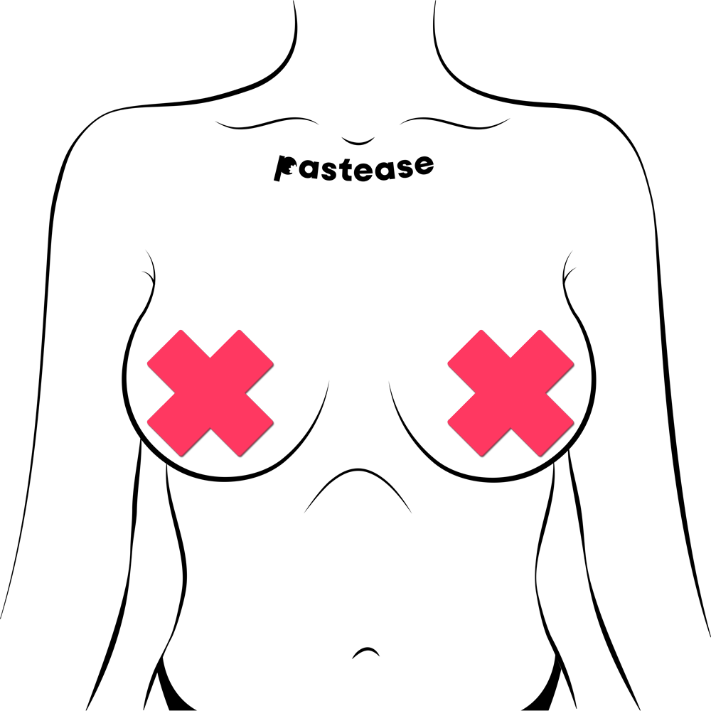 5-Pack: Plus X: Glow-in-the-Dark Neon Pink Cross Pasties Nipple Covers by Pastease