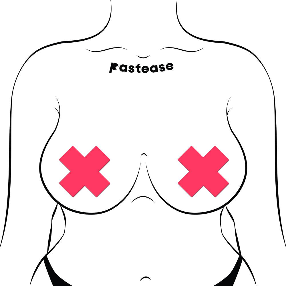 5-Pack: Plus X: Glow-in-the-Dark Neon Pink Cross Pasties Nipple Covers by Pastease