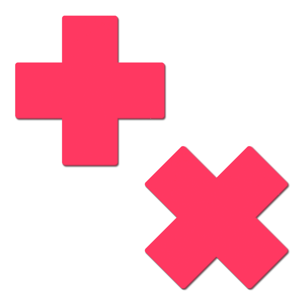 5-Pack: Plus X: Glow-in-the-Dark Neon Pink Cross Pasties Nipple Covers by Pastease