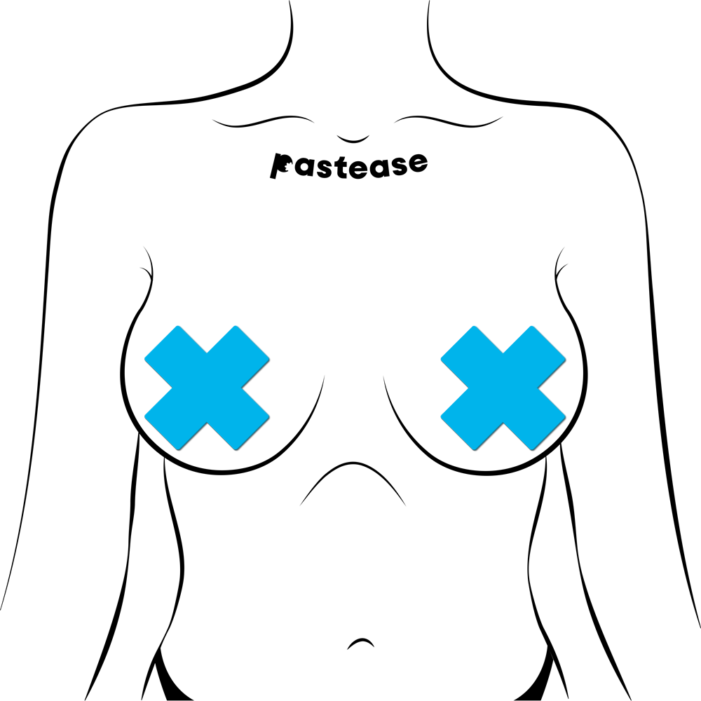 5-Pack: Plus X: Glow-in-the-Dark Neon Turquoise Cross Pasties Nipple Covers by Pastease