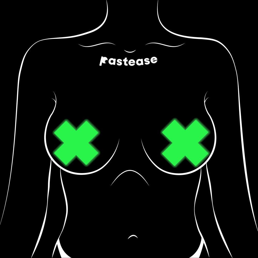 5-Pack: Plus X: Glow-in-the-Dark Neon Yellow Cross Pasties Nipple Covers by Pastease