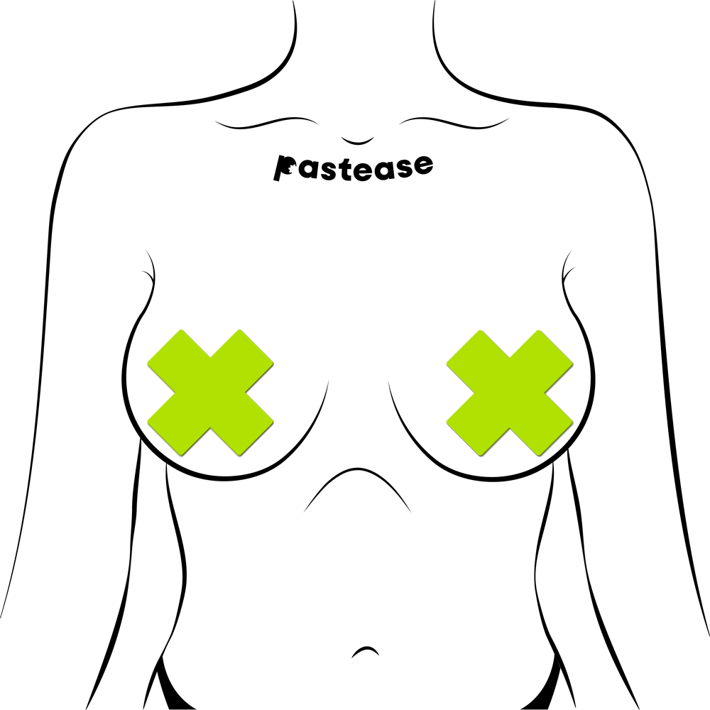 5-Pack: Plus X: Glow-in-the-Dark Neon Yellow Cross Pasties Nipple Covers by Pastease