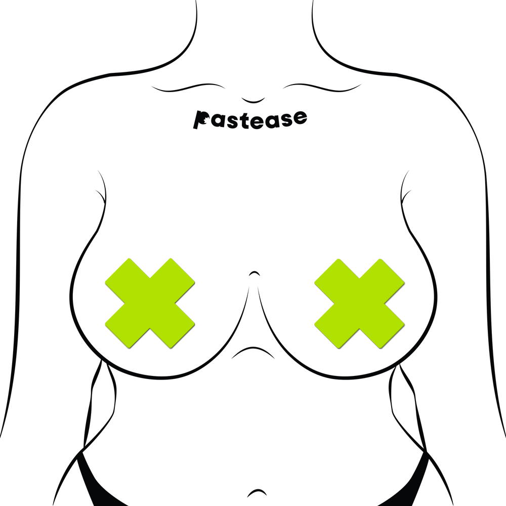 5-Pack: Plus X: Glow-in-the-Dark Neon Yellow Cross Pasties Nipple Covers by Pastease