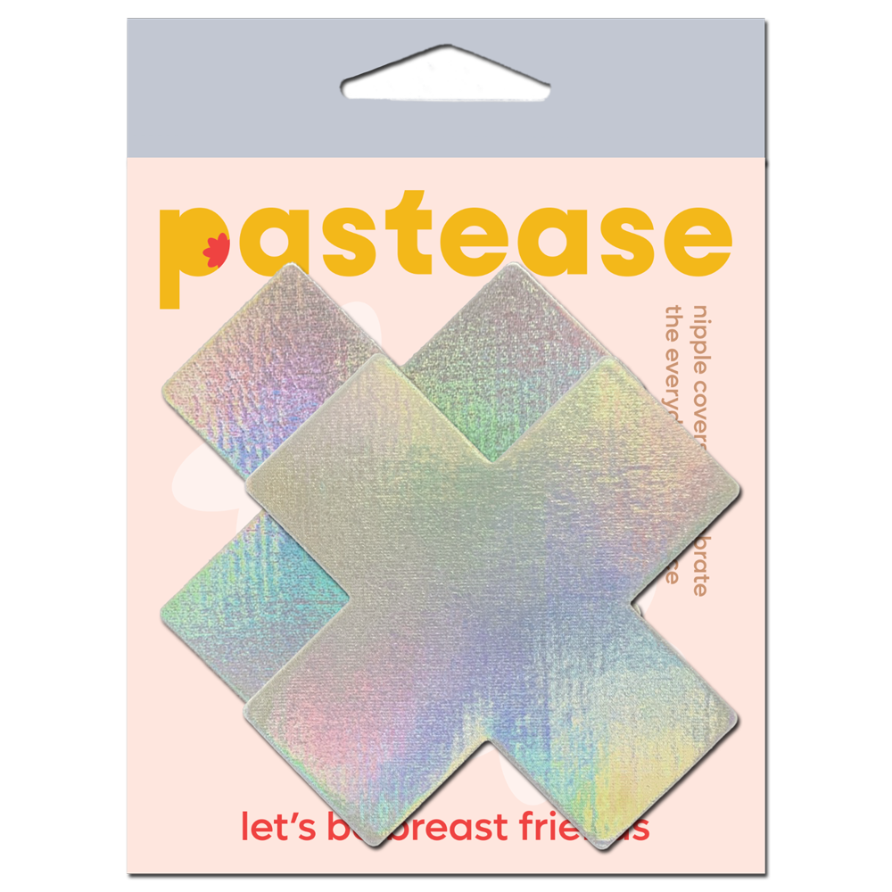 5-Pack: Plus X: Silver Holographic Cross Nipple Pasties by Pastease® o/s
