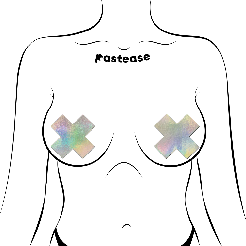 5-Pack: Plus X: Silver Holographic Cross Nipple Pasties by Pastease® o/s