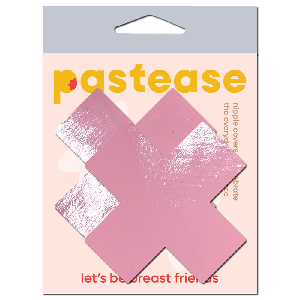 Plus X: Faux Latex Pleather Vinyl Baby Pink Cross Nipple Pasties by Pastease®