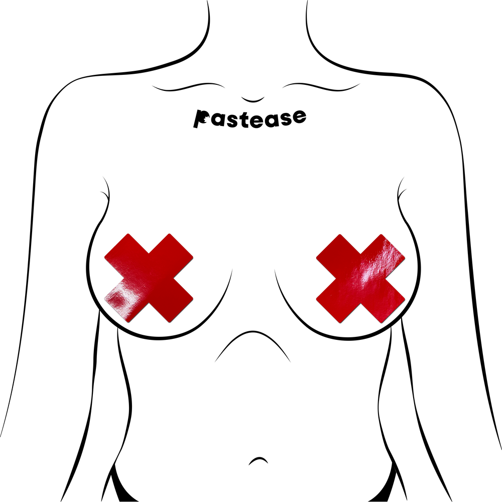 Plus X: Faux Latex Pleather Vinyl Red Cross Nipple Pasties by Pastease®