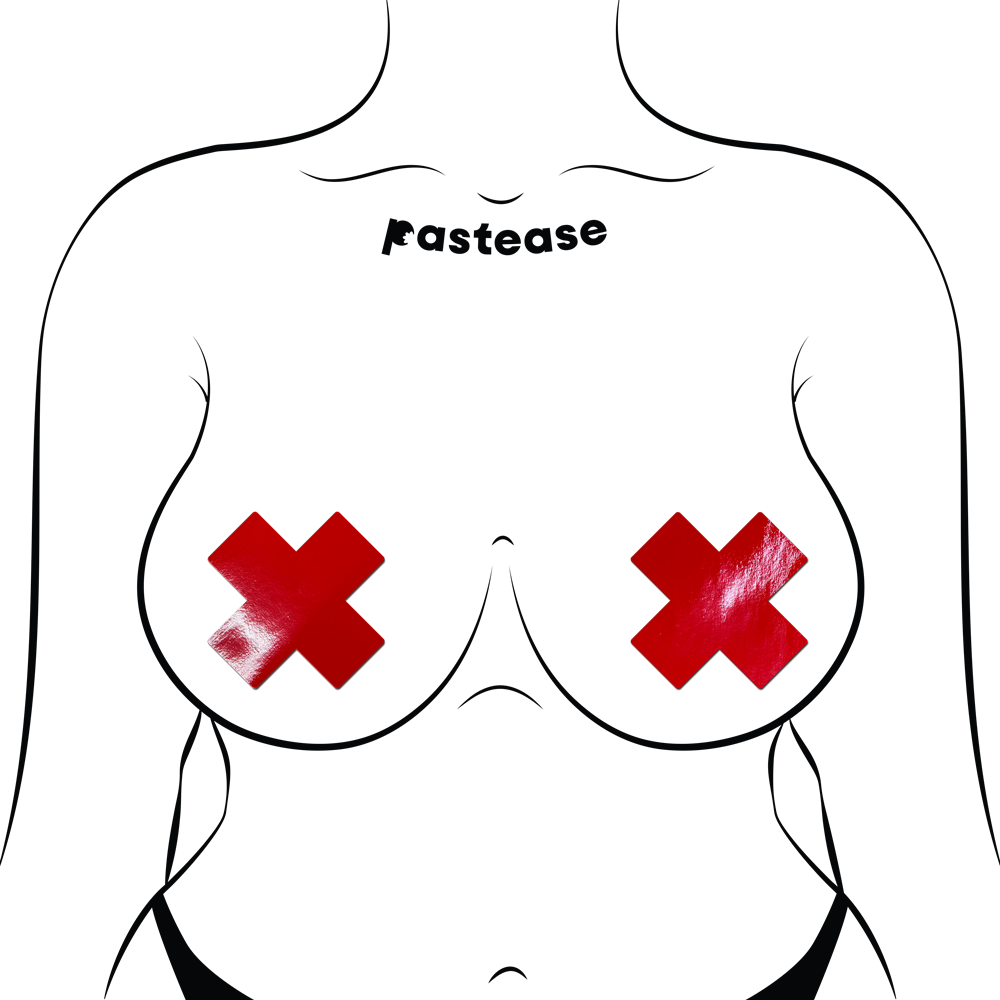 Plus X: Faux Latex Pleather Vinyl Red Cross Nipple Pasties by Pastease®