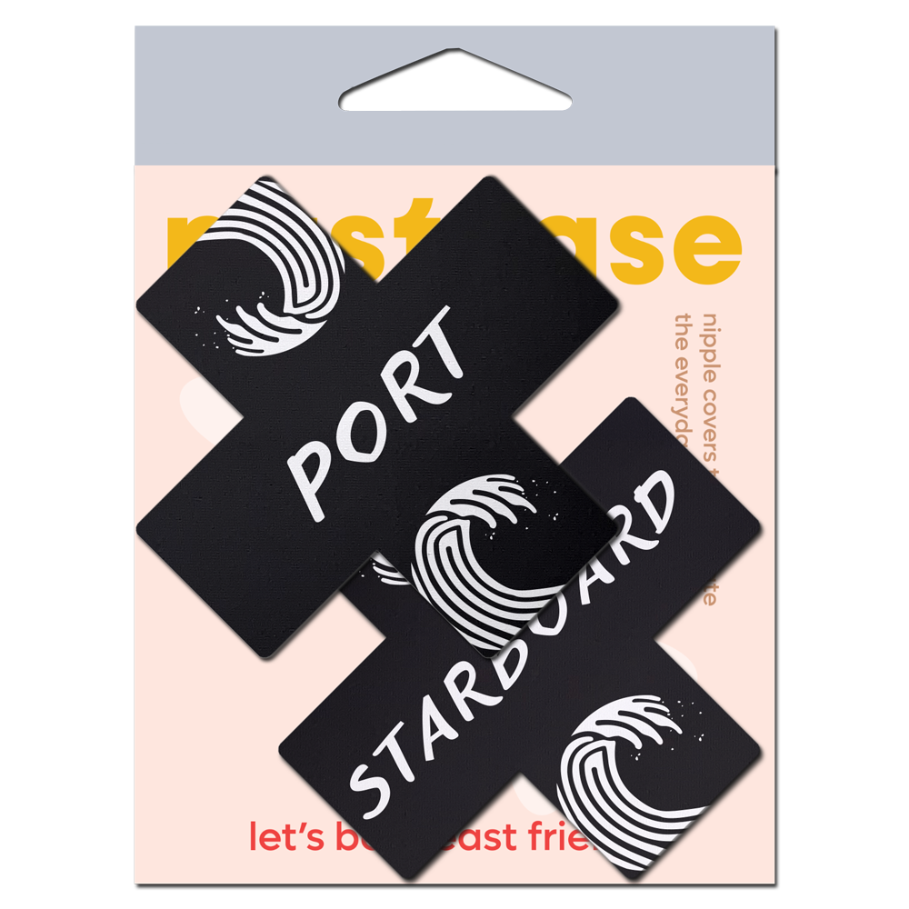 5-Pack: Plus X: 'Port' & 'Starboard' Black & White Cross Nipple Pasties by Pastease