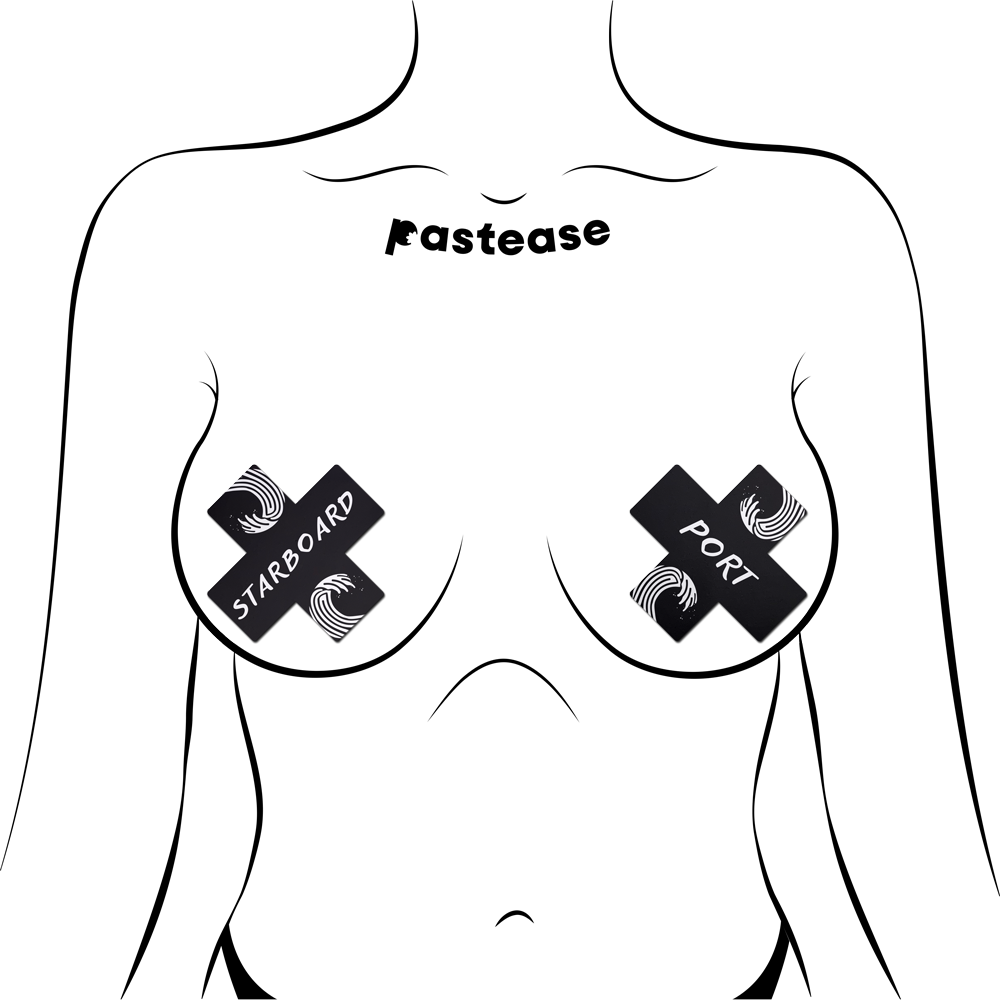 5-Pack: Plus X: 'Port' & 'Starboard' Black & White Cross Nipple Pasties by Pastease