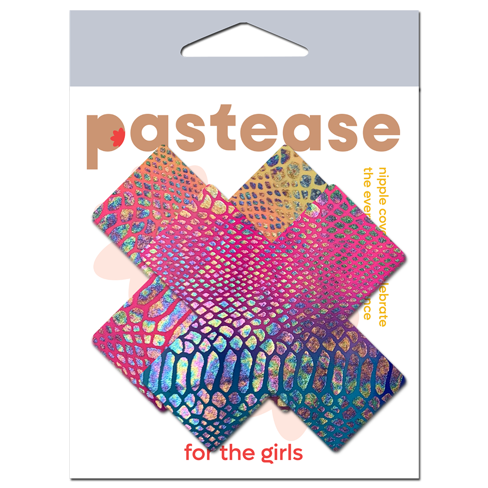 5-Pack: Plus X: Neon Rainbow Tie Dye Snake Print Cross Nipple Pasties by Pastease® o/s
