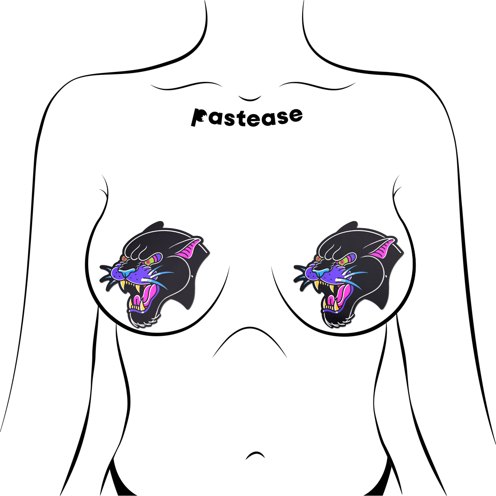 5-Pack: Black Panther Pasties Roaring Couger Tattoo Diamond Thom™ Nipple Covers by Pastease