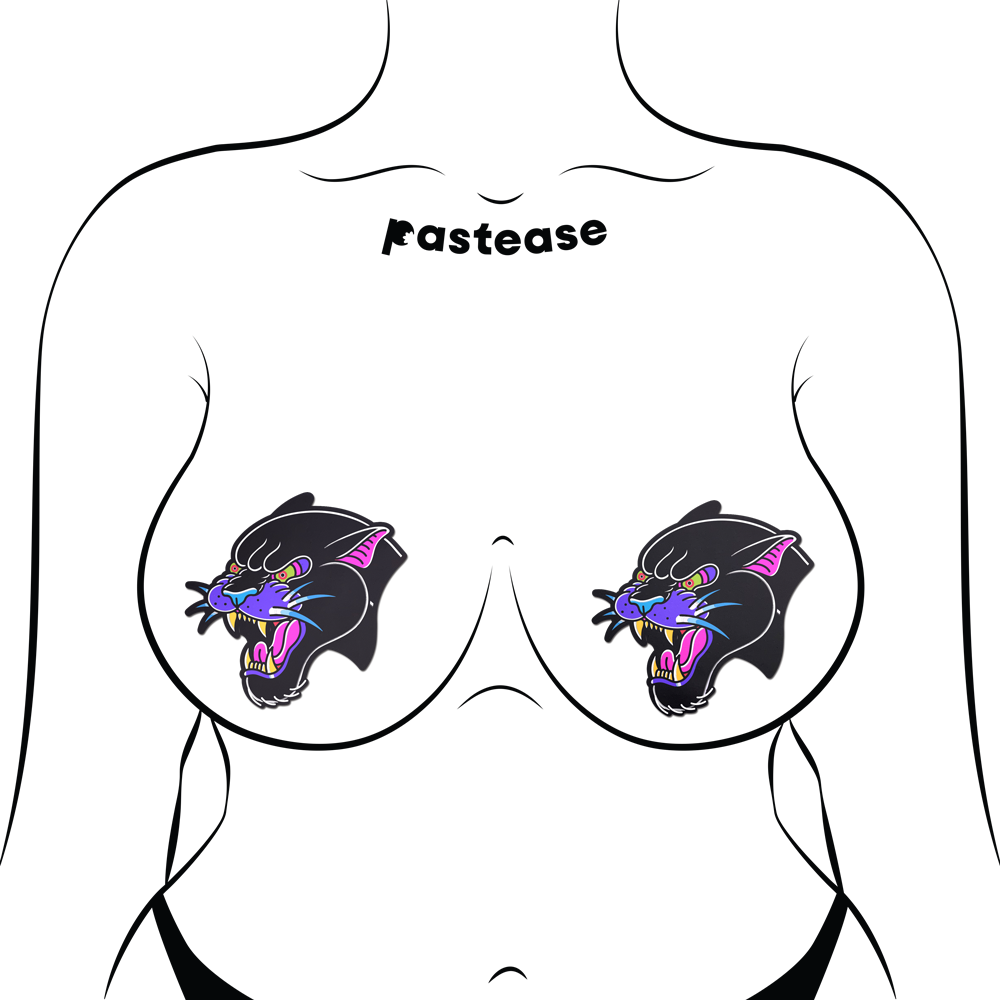 5-Pack: Black Panther Pasties Roaring Couger Tattoo Diamond Thom™ Nipple Covers by Pastease