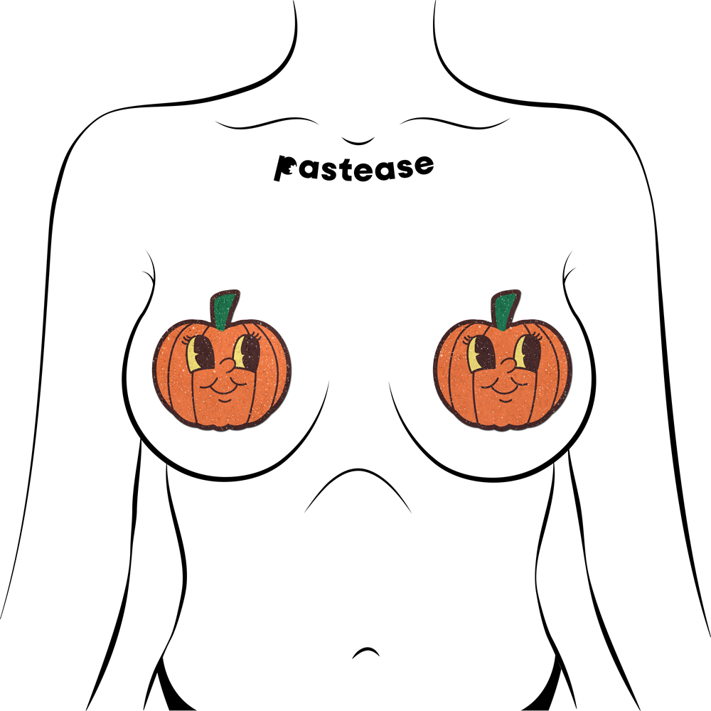 5-Pack: Pumpkin Breast Pasties Cutie Pie Face Jack O' Lantern Nipple Covers by Pastease