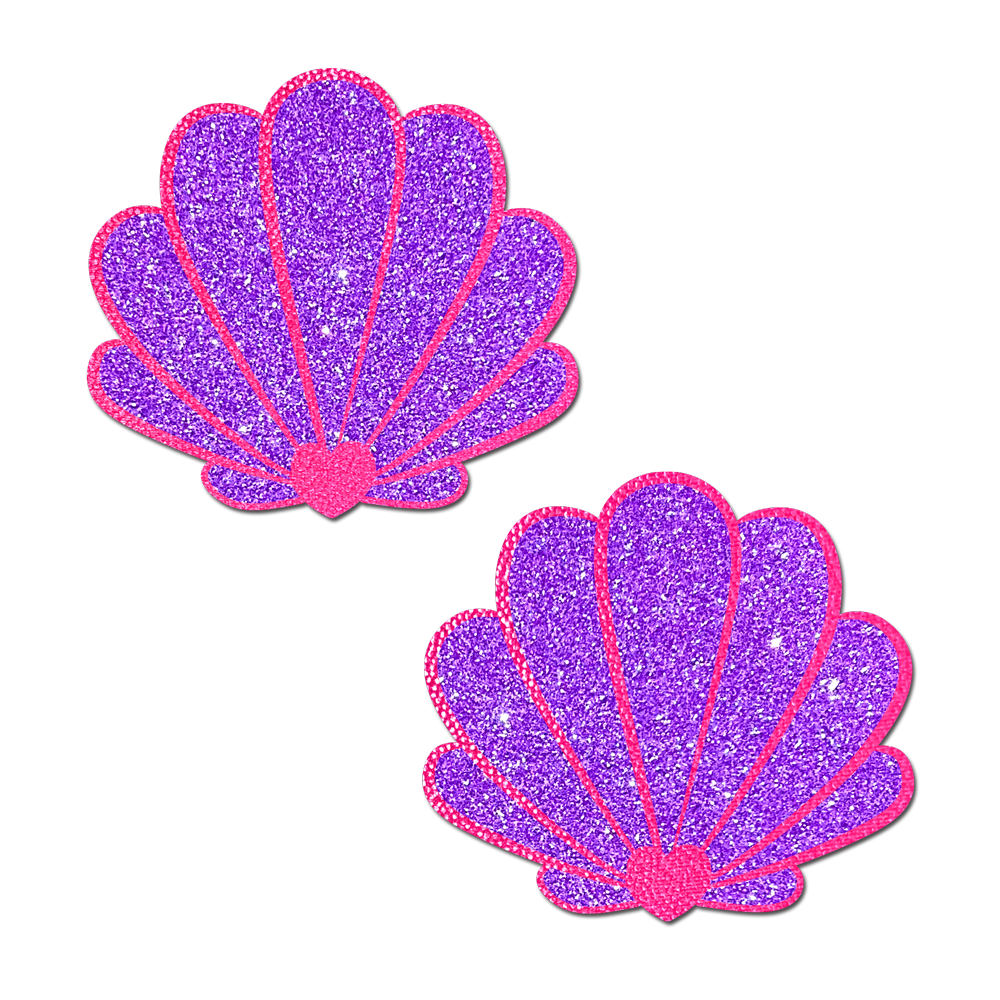 5-Pack: Mermaid Shell Pasties in Neon Pink & Purple Glitter Seashell Nipple Covers by Pastease®