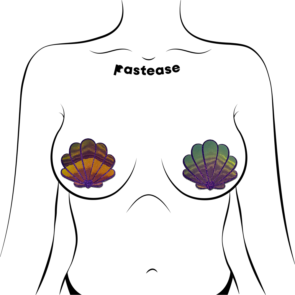 5-Pack: Mermaid Shells Pasties in Opalescent Purple & Gold Seashell Nipple Covers by Pastease®