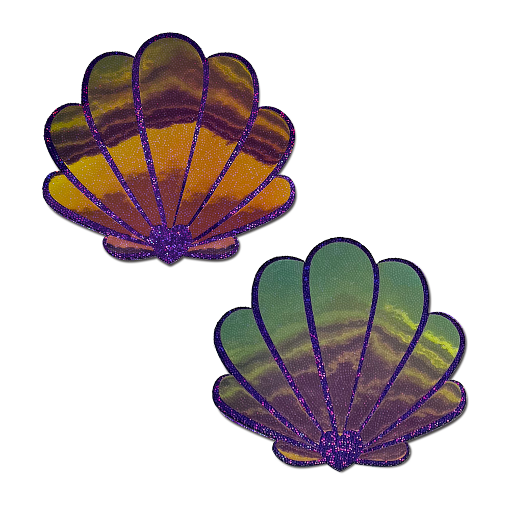 5-Pack: Mermaid Shells Pasties in Opalescent Purple & Gold Seashell Nipple Covers by Pastease®