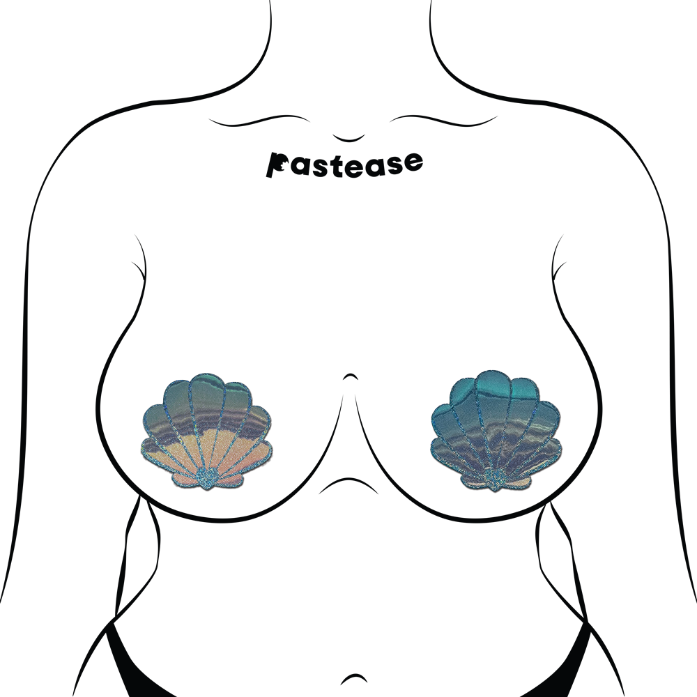 5-Pack: Mermaid Shells Pasties in Opalescent Seafoam Blue Seashell Nipple Covers by Pastease®