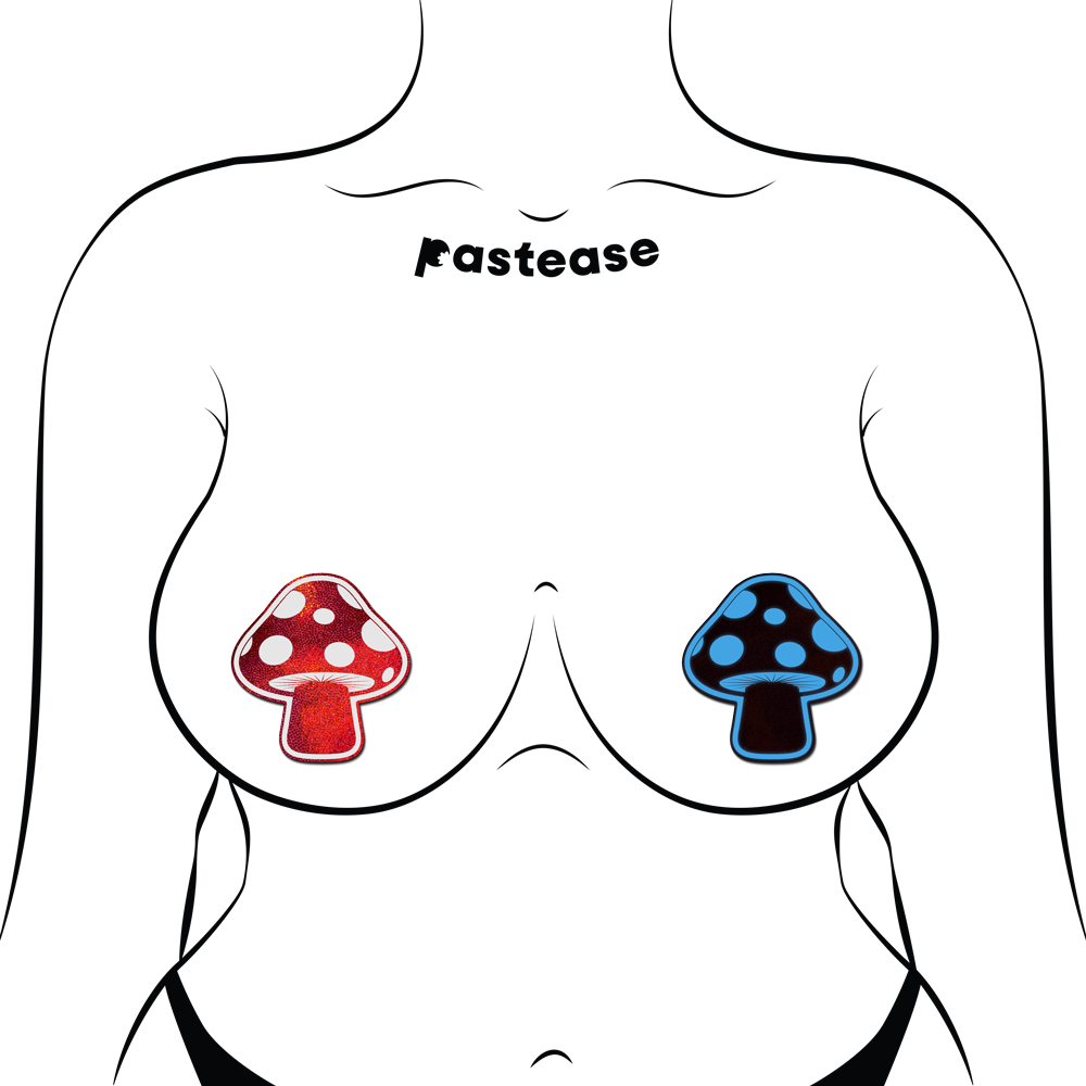 5 Pack: Mushroom: Shiny Red & White Glow-in-the-Dark Shroom Nipple Pasties by Pastease®