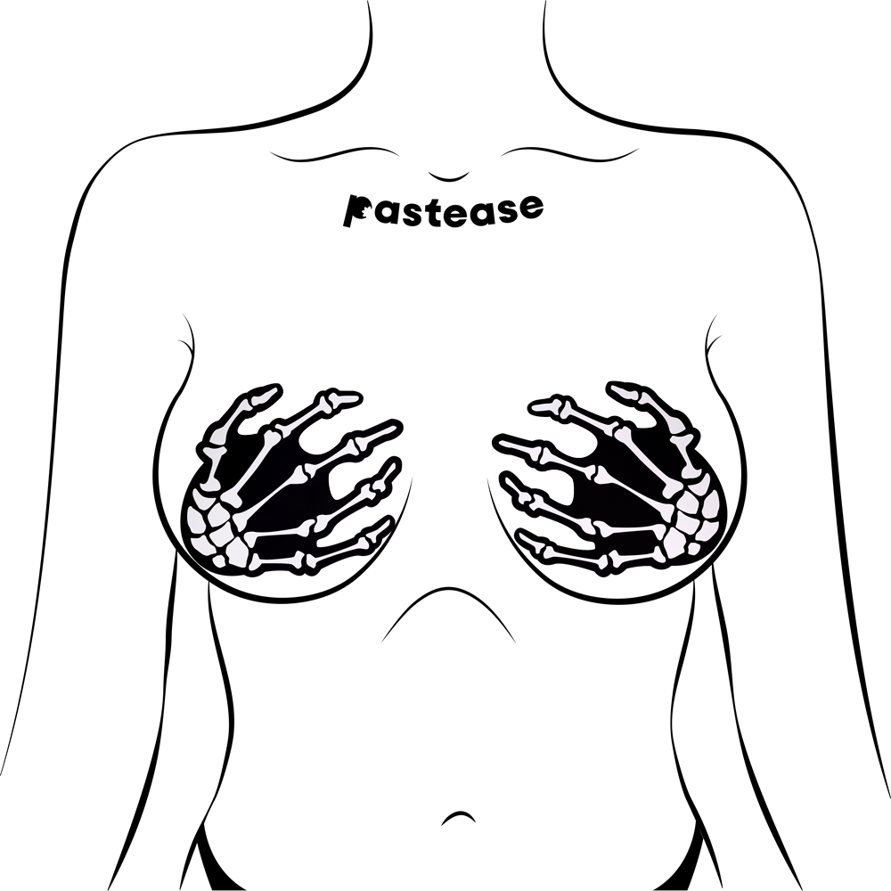 5-Pack: White Boney Skeleton Hands on Black Nipple Pasties by Pastease® o/s