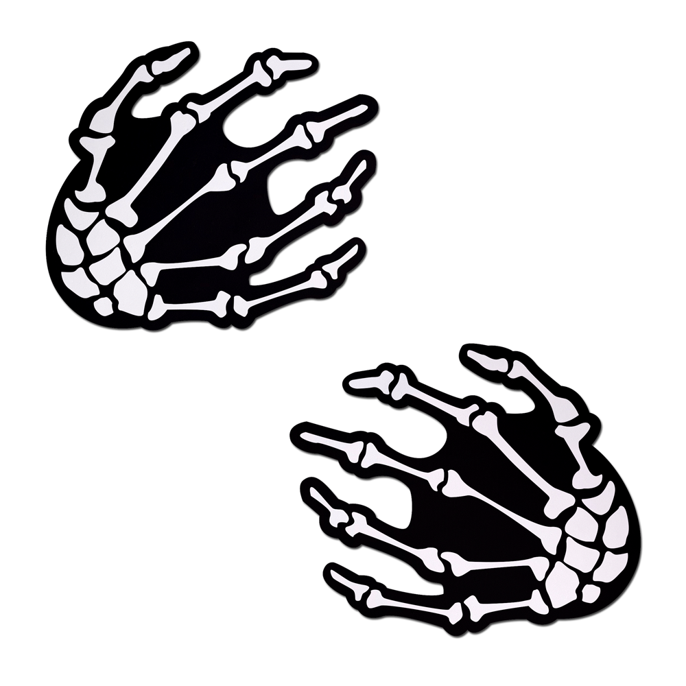 5-Pack: White Boney Skeleton Hands on Black Nipple Pasties by Pastease® o/s