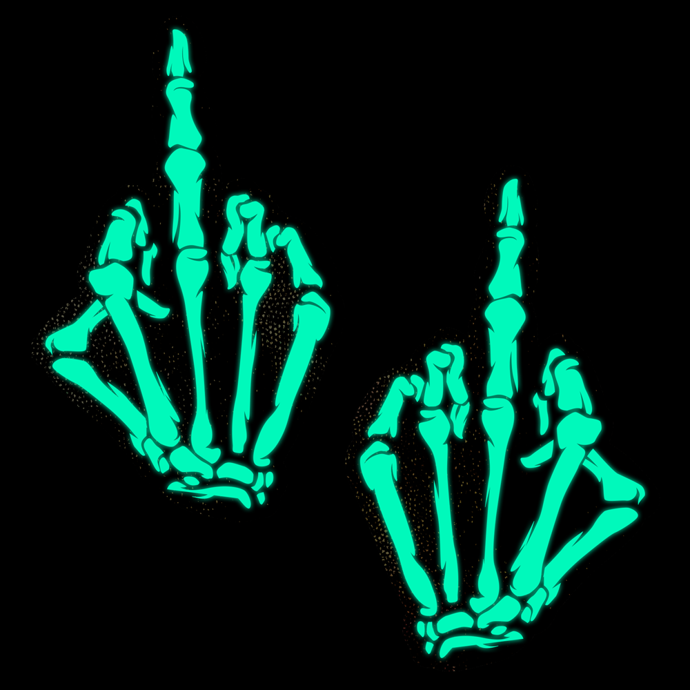 5-Pack: Middle Finger Skeleton Hand Pasties Glow in the Dark White & Black Boney Hand Nipple Covers by Pastease®