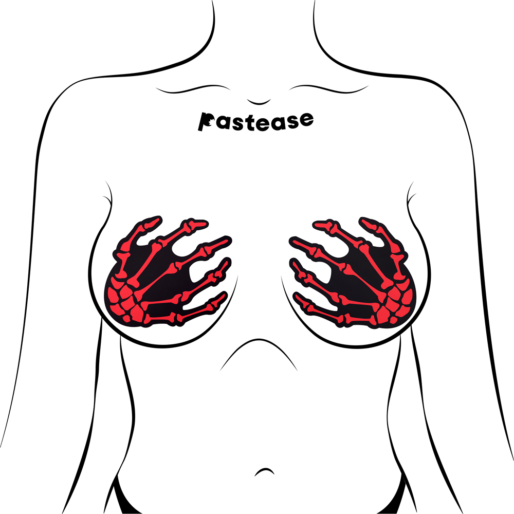 5-Pack: Skeleton Hands: Blood Red Boney Hands Nipple Pasties by Pastease® o/s