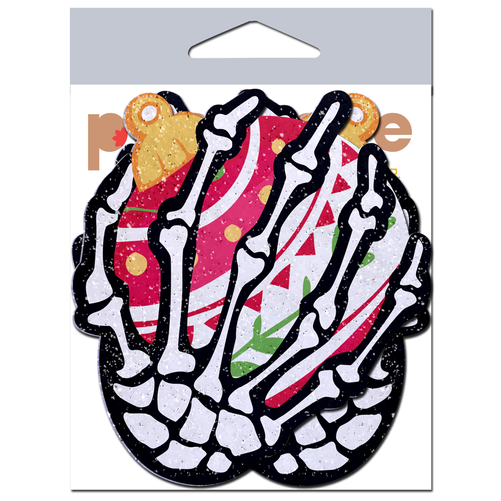 5-Pack: White Boney Skeleton Hands Holding Christmas Holiday Ornament Breast Pasties by Pastease®